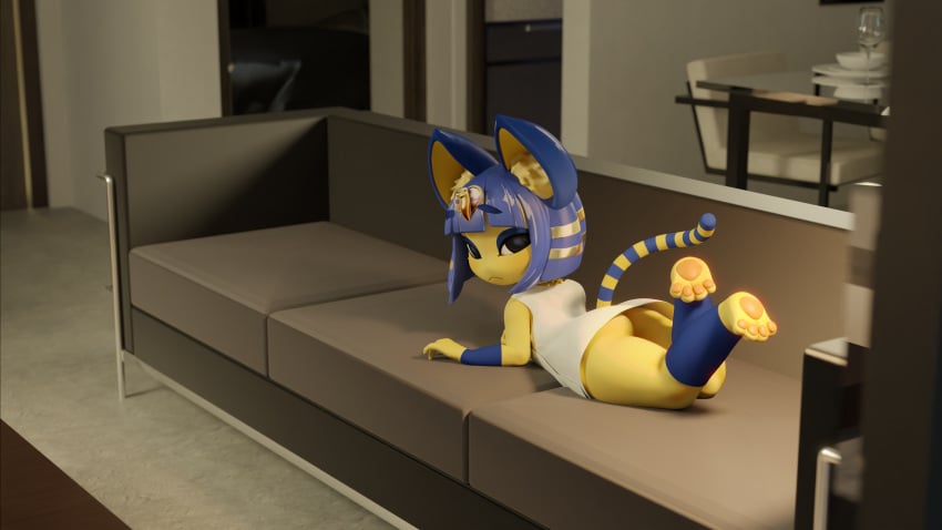 1girls 3d 3d_model animal_crossing ankha ankha_(animal_crossing) ankha_(zy0n7) anthro bangs blue_hair clothing doubutsu_no_mori female female_only marrubi nairu_(doubutsu_no_mori) nintendo short_hair yellow_fur zy0n7