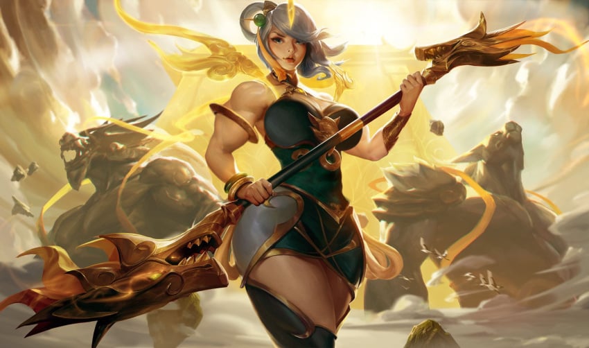 3rd_party_edit abs alternate_breast_size alternate_muscle_size biceps large_breasts league_of_legends lunar_empress_lux lunar_new_year lunar_revel_series luxanna_crownguard muscular muscular_female official_artwork_edit riot_games silver_hair solo solo_female sutton184_edits thick_thighs toned_female wide_hips