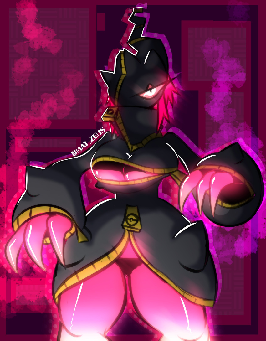 annoyed anthro banette big_breasts claws female jacket mat_zeus plushophilia pokeharlot pokemon pokemon_(species) shindere watermark wide_hips