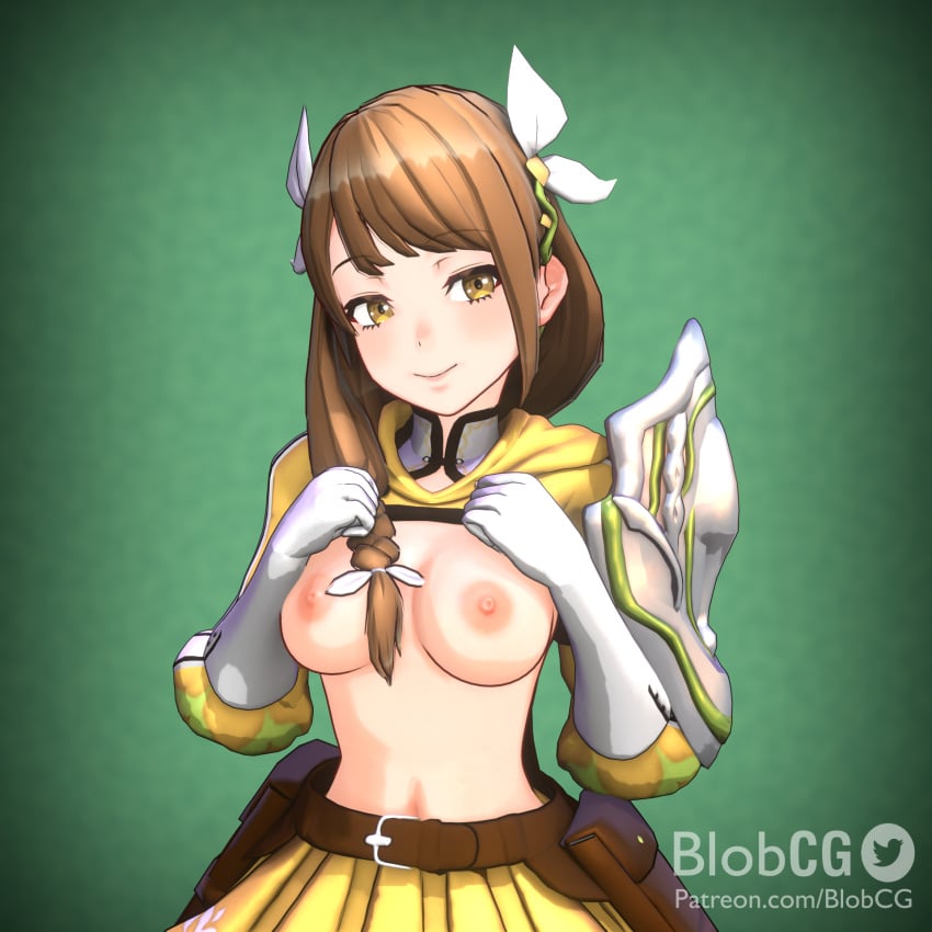 1girls 3d 3d_(artwork) alternate_version_available blobcg breasts breasts_out brown_hair female female_only fire_emblem fire_emblem_engage golden_eyes goldmary_(fire_emblem) medium_breasts nintendo nipples solo