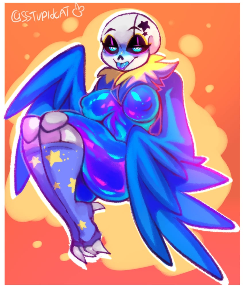 2d avian blue_body boobs breasts chubby chubby_female color ectobody ectobreasts ectobutt fan_character female oc original_character rule_63 sans sans_au sans_oc skeleton sstupidcat tagme tagme_(character) tongue tongue_out undertale undertale_(series) undertale_au wings