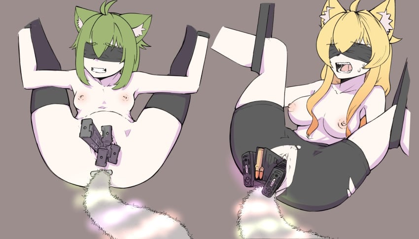 2d 2girls anal_tail animal_ears areolae bangs bdsm bike_shorts blindfold blonde_hair bound bound_legs bound_wrists breasts escape_from_tarkov female flashing_lights green_hair gun indie_virtual_youtuber insertion kuro_jelly led_light long_hair magazine_(weapon) masochism medium_breasts multiple_girls nipples object_insertion pubic_hair pussy ripped_clothing rye_project scared scared_expression sex_toy shoulder_length_hair small_breasts spats stockings stockings_only submissive_female sweat tail thighhighs thighhighs_only torture uncensored vagina vaginal_penetration virtual_youtuber vtuber weapon_penetration whiskey_project