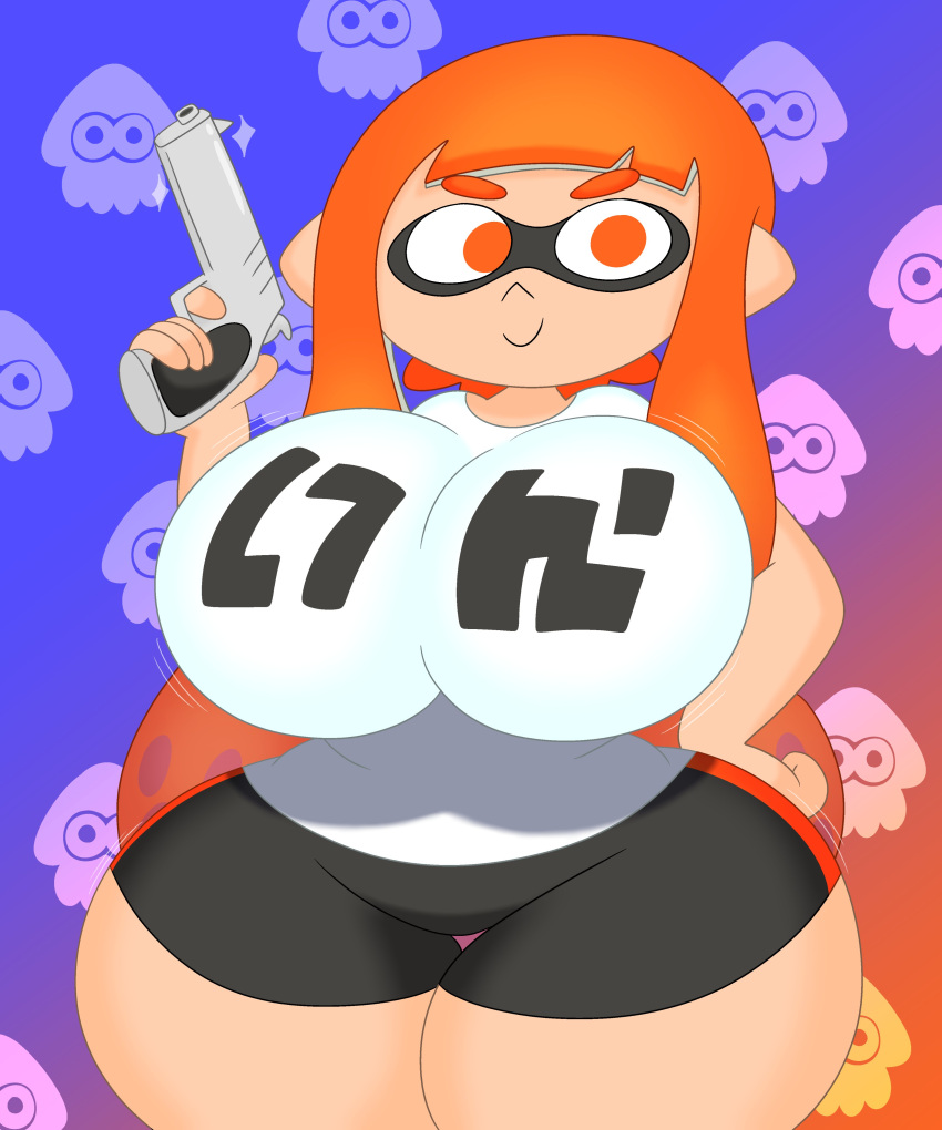 1girls 3barts animal_humanoid anthro big_breasts breasts busty cephalopod cephalopod_humanoid clothing female female_only gun huge_breasts humanoid inkling inkling_girl kaori_(splatoon) large_breasts looking_at_viewer mask_(marking) nintendo orange_eyes orange_hair orange_inkling_girl pistol pointy_ears pseudo_hair shirt shorts splatoon splatoon_(series) squid tentacle tentacle_hair thick_thighs thunder_thighs weapon wide_hips