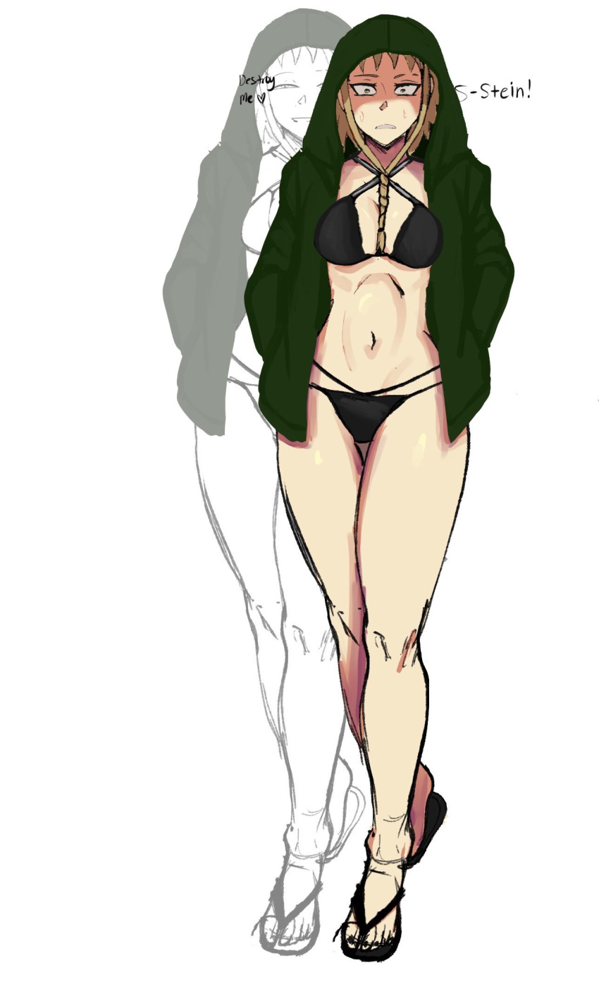 art bikini bikini_and_hoodie bikini_bottom bikini_top black_toenails blonde_hair breasts feet flip_flops hoodie mature_female mature_woman medium_breasts medusa_gorgon milf mobi_mobi open_hoodie sandals soul_eater white_skin witch yellow_hair