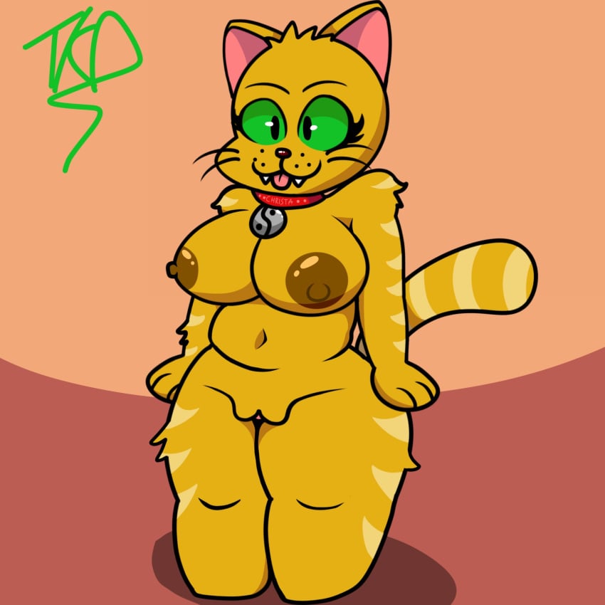 1girls areolae artist_request breasts brown_nipples chris_(the_impossible_quiz) fangs feline female female_only furry ginger green_eyes nipples nude pussy red_collar rule_63 tail the_impossible_quiz tkd tongue