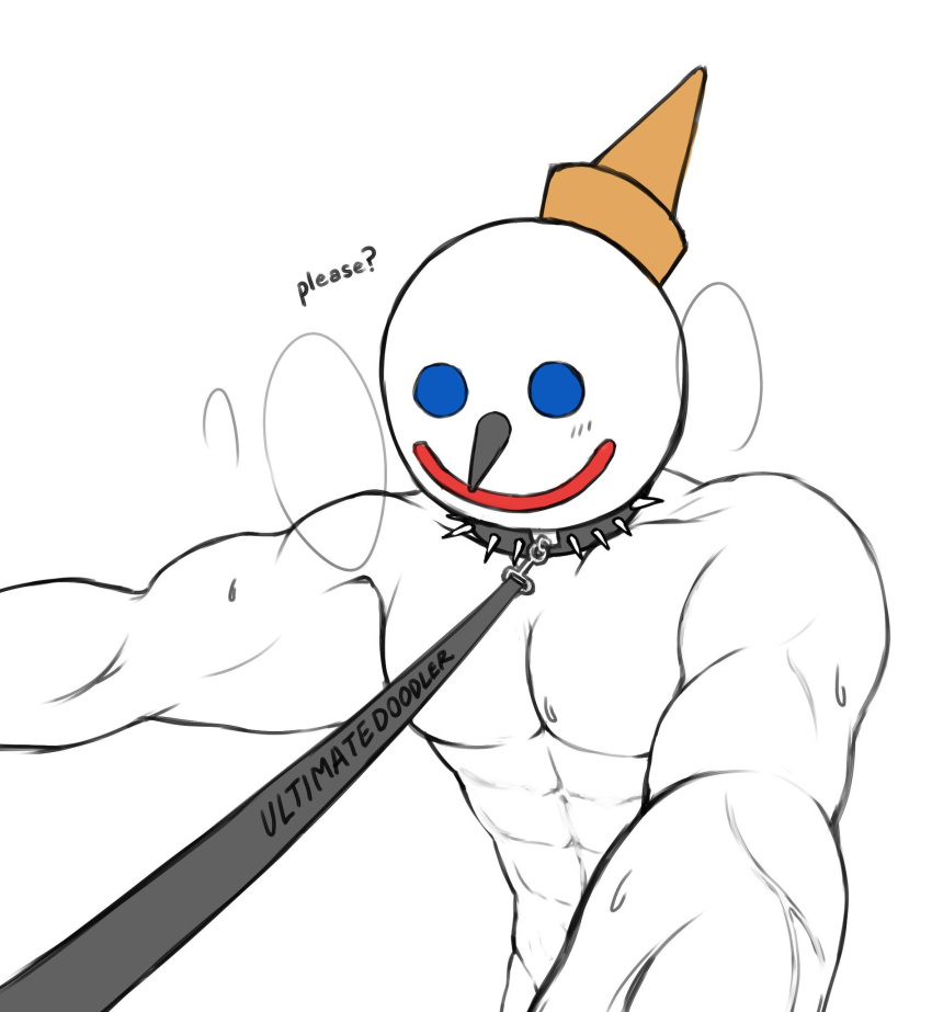 1boy abs bara big_muscles buff collar english english_text fast_food jack_box jack_in_the_box leash leash_pull male male_focus male_only mascot monochrome muscles muscular muscular_male nude panting pecs pectorals solo solo_male spikes suggestive sweat text tits ultimatedoodler