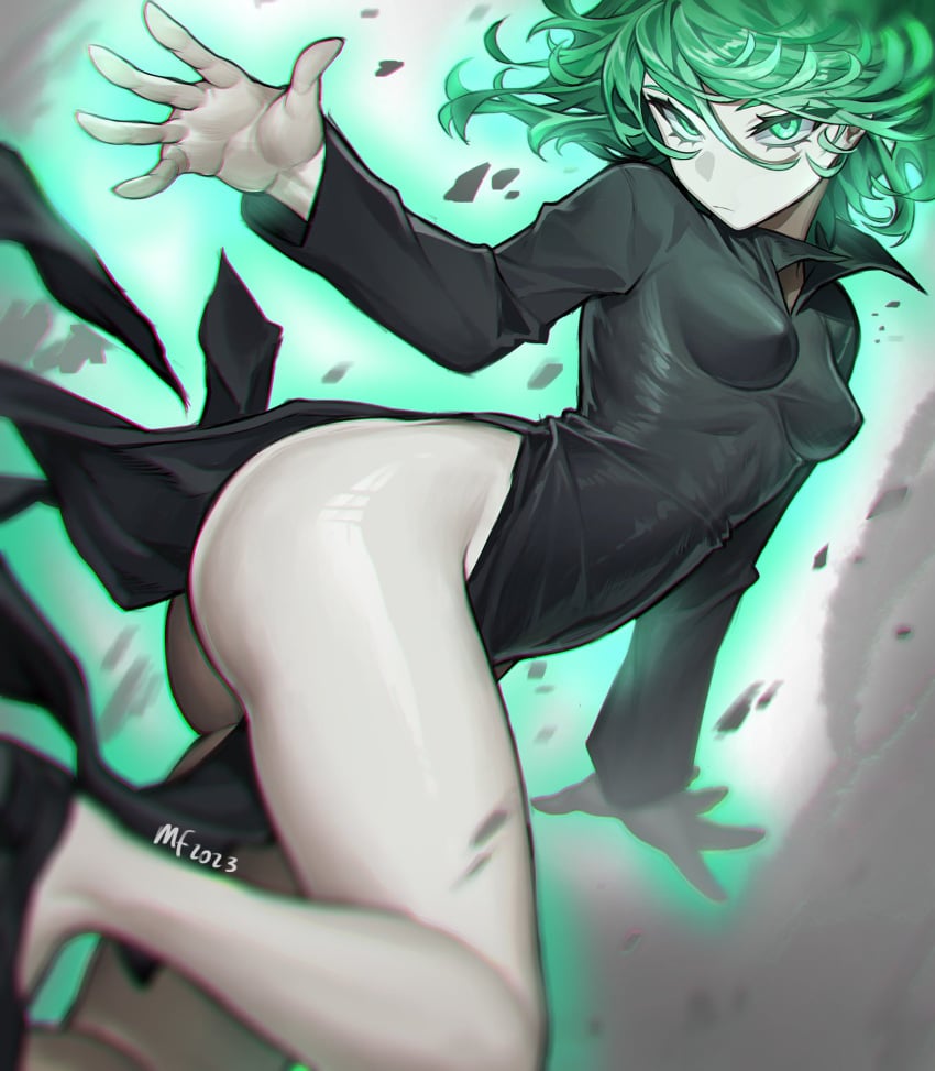 1girls ass big_ass big_butt breasts butt female female_only glowing glowing_eyes green_eyes green_hair heroine legs mary_felizola medium_breasts one-punch_man petite petite_body psychic psychic_powers revealing_clothes shiny_skin superheroine tatsumaki thick thick_ass thick_legs thick_thighs thighs tight_clothing