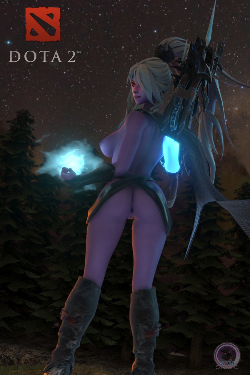 3d ass back_view breasts dota_2 drow_ranger nude pussy red_eyes sfmstudio