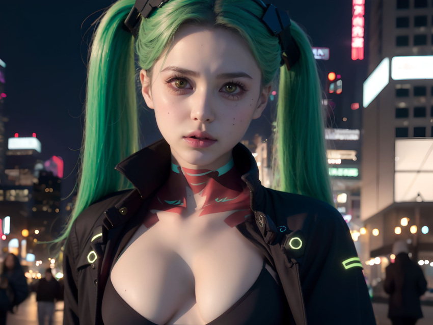 ai_generated art breasts cd_projekt_red cleavage cyberpunk cyberpunk:_edgerunners diginsugar female female_only futuristic lifelike realistic rebecca_(edgerunners) studio_trigger twintails