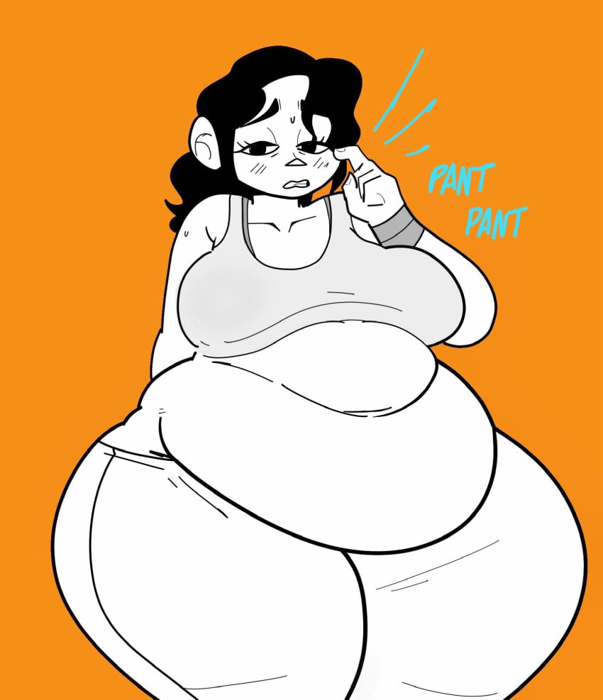 1girls belly belly_button belly_inflation belly_overhang big_belly blush breasts chell chubby chubby_female embarrassed fat female larger_female obese obese_female overweight overweight_female portal_(series) shellzzz sketch sweat sweatdrop sweating sweaty tagme thick thick_thighs tired weight_gain