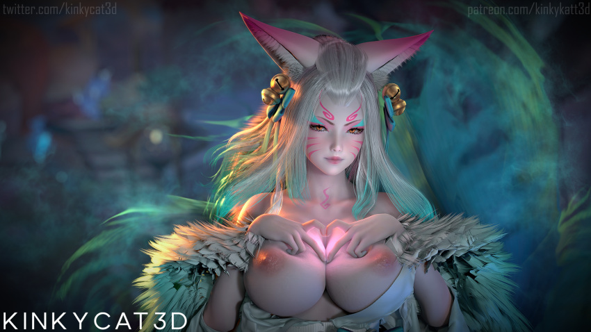 3d ahri female female_only kinkycat3d kinkykatt3d league_of_legends looking_at_viewer spirit_blossom_ahri spirit_blossom_series strip_game