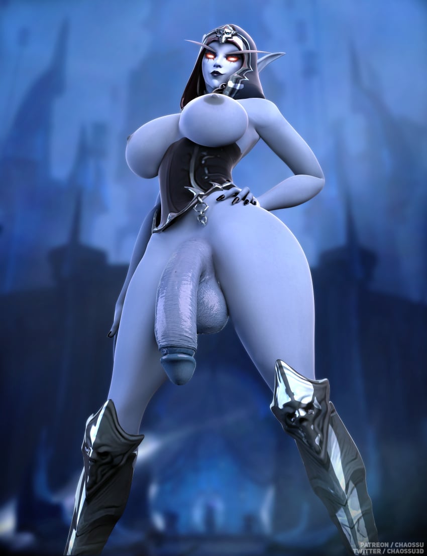 1futa 3d big_balls big_breasts big_penis blizzard_entertainment bottomless chaossu3d clothed clothing flaccid futa_only futanari huge_cock low-angle_view mawsworn mostly_nude self_upload solo solo_female sylvanas_windrunner the_maw_(warcraft) topless torghast_tower_of_the_damned warcraft world_of_warcraft