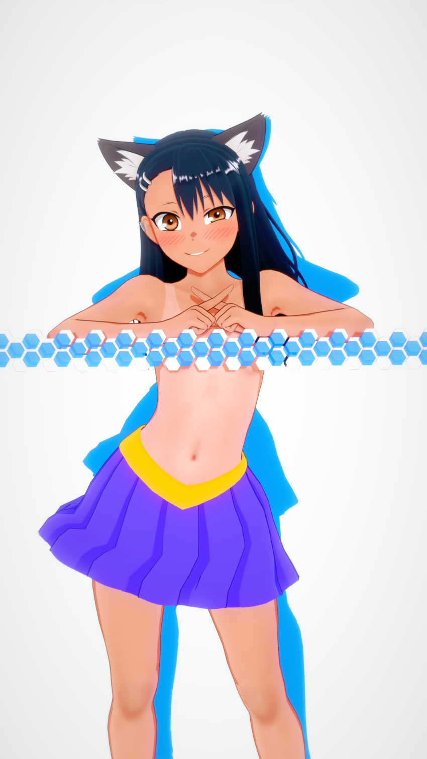 1girls 3d black_hair breasts brown_eyes cat_ears catgirl clothed clothing cricgck earrings female female_focus female_only hayase_nagatoro hi_res highres long_hair looking_at_viewer please_don't_bully_me,_nagatoro pose revealing_clothes simple_background skirt small_breasts smile solo tan tan-skinned_female tan_body tan_skin tanline tanned tanned_female white_background