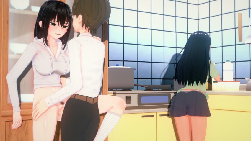 1boy 2girls 3d big_breasts black_hair breasts brown_eyes brown_hair clothed clothing cricgck cucked_by_sister cuckold cuckquean curvy erection female hayase_nagatoro hi_res highres long_hair misaki_nagatoro naoto_hachioji_(senpai) penis please_don't_bully_me,_nagatoro pubic_hair pussy revealing_clothes sex short_hair simple_background sisters small_breasts tan tan-skinned_female tan_body tan_skin tanned tanned_female uncensored vaginal_penetration wide_hips