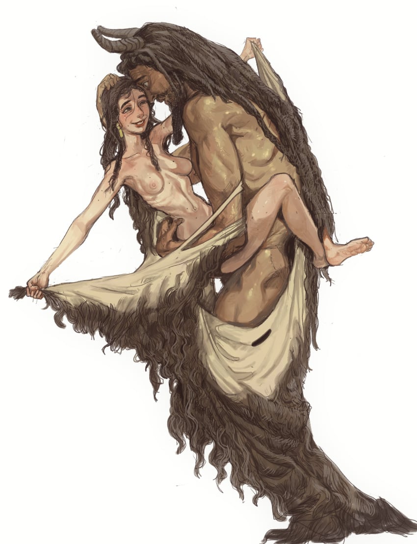 1boy 1girls ancient_history ancient_middle_east carrying enkidu female history light-skinned_female light_skin long_hair male mesopotamian mesopotamian_mythology mossa mythology nude public_domain sex shamhat size_difference standing straight sumerian_mythology white_hair