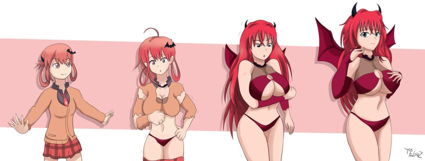 ass_expansion breast_expansion corruption crossover demon_girl demon_horns demon_tail demon_wings female hair_growth high_school_dxd huge_ass huge_breasts identity_death kurumizawa_satanichia_mcdowell navel revealing_clothes rias_gremory thatfreakgivz thick_thighs transformation transformation_sequence wide_hips