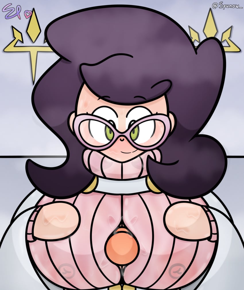 1girls artist_name artist_signature big_breasts black_hair blush breasts breasts_focus clothed clothed_titfuck cock female female_focus front_view glasses happy human light-skinned_female light_skin looking_down paizuri paizuri_under_clothes pokemon pokemon_sm smile solo spunow_ titjob transparent_clothing white_background wicke_(pokemon)