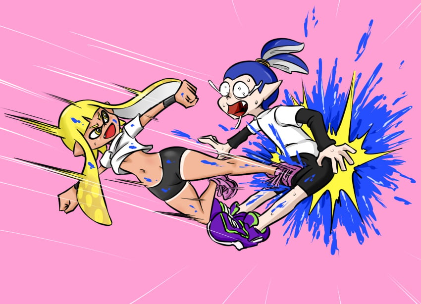 1boy 1girls ballbusting defeated femdom fighting inkling_boy inkling_girl kicked_in_the_balls kicked_in_the_nuts kicked_in_the_testicles ocigart ruptured_testicles screaming splatoon