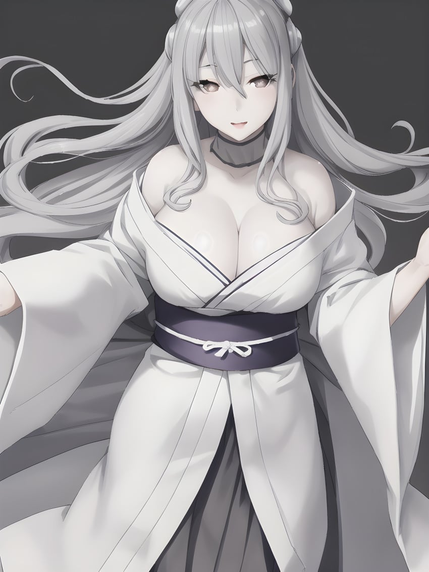 1girls ai_generated bare_shoulders byakugan cleavage clothed female grey_hair grey_skin large_breasts long_hair naruto naruto_(series) naruto_shippuden no_background original_character shmebulock36 solo solo_female white_hair white_skin