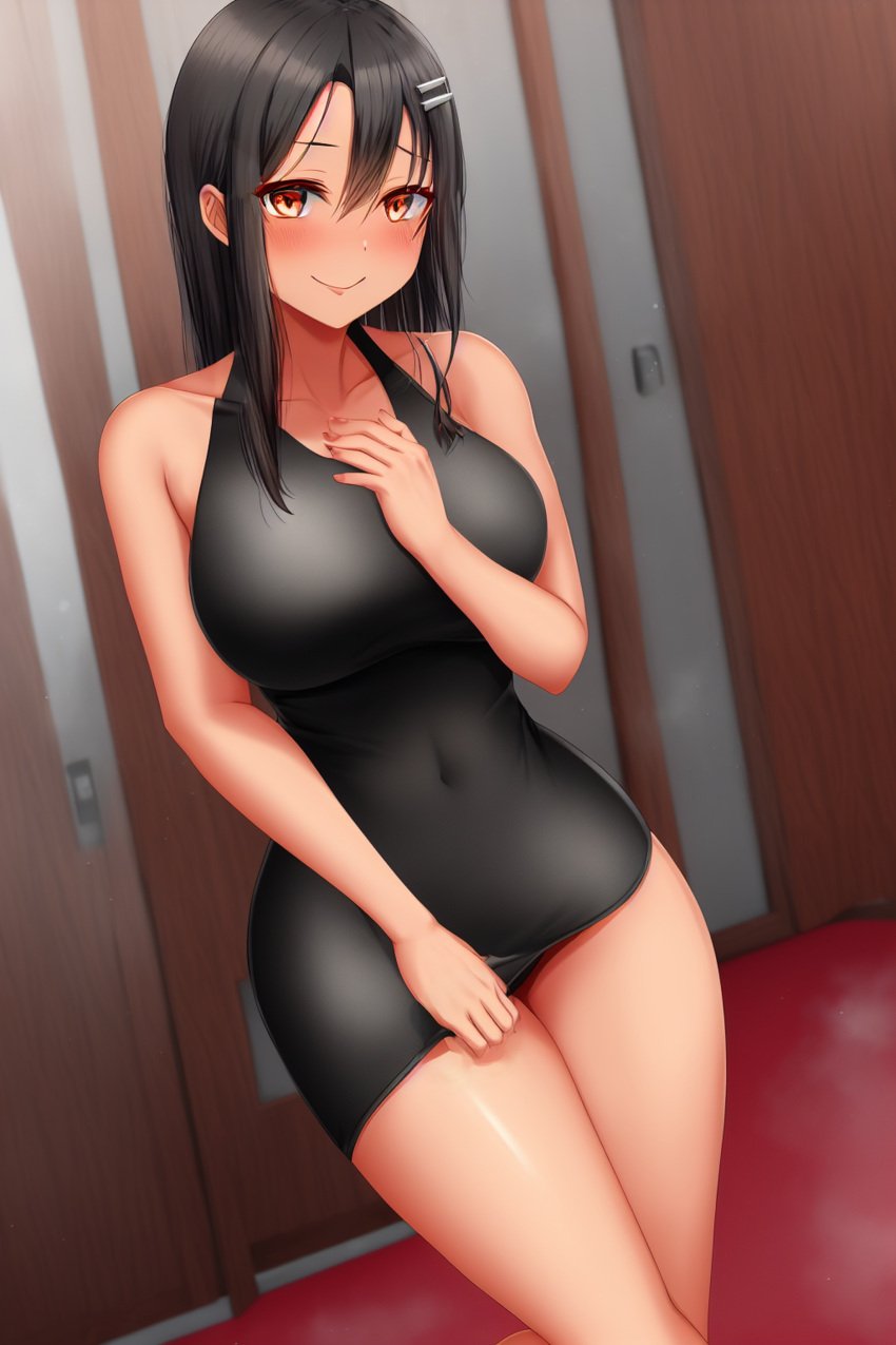 1girls ai_generated big_breasts black_hair blush breasts brown_eyes clothed clothing curvy dress dress_tug female female_focus female_only hayase_nagatoro hi_res highres long_hair looking_at_viewer nai_diffusion navel pixiz-sama please_don't_bully_me,_nagatoro revealing_clothes simple_background smile solo stable_diffusion tan tan-skinned_female tan_body tan_skin tanned tanned_female wide_hips