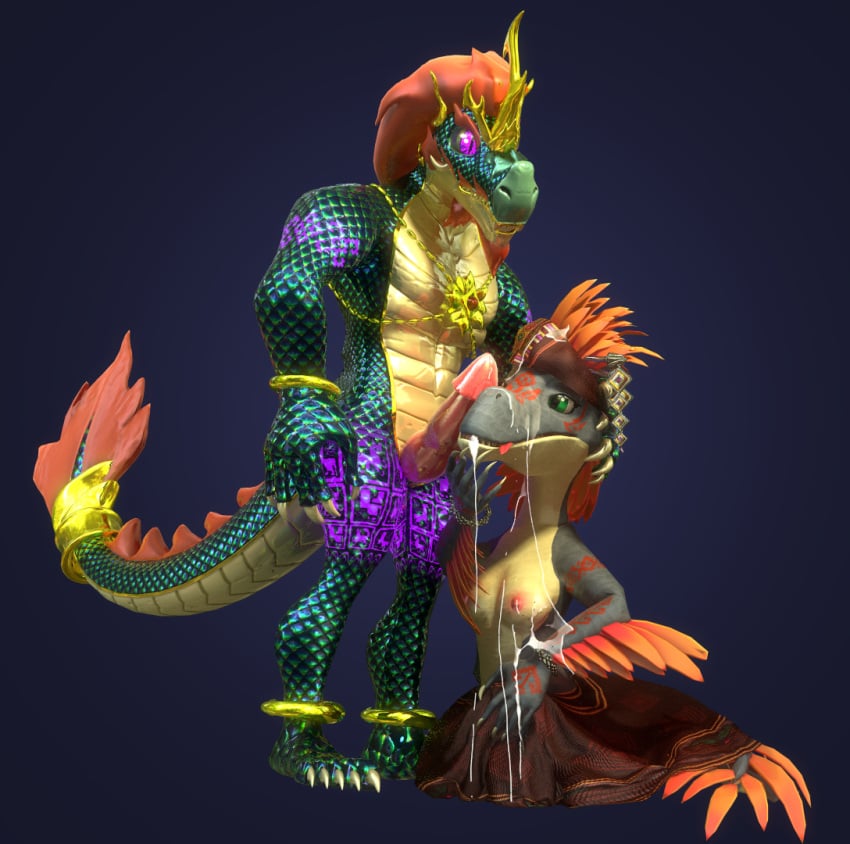3d after_sex anthro asian_clothing asian_mythology biped bodily_fluids bukkake clothed clothing cum cum_drip cum_string cumshot digital_media_(artwork) dinosaur dripping dromaeosaurid duo ejaculation excessive_cum excessive_genital_fluids farionelle feathered_dinosaur feathers fellatio female genital_fluids gold_(metal) gold_jewelry hair horn_jewelry hybrid jewelry male male/female muscular muscular_male mythology oral orb partially_clothed penile reptile saiphin_(farionelle) scales scalie sex snake theropod velociraptor