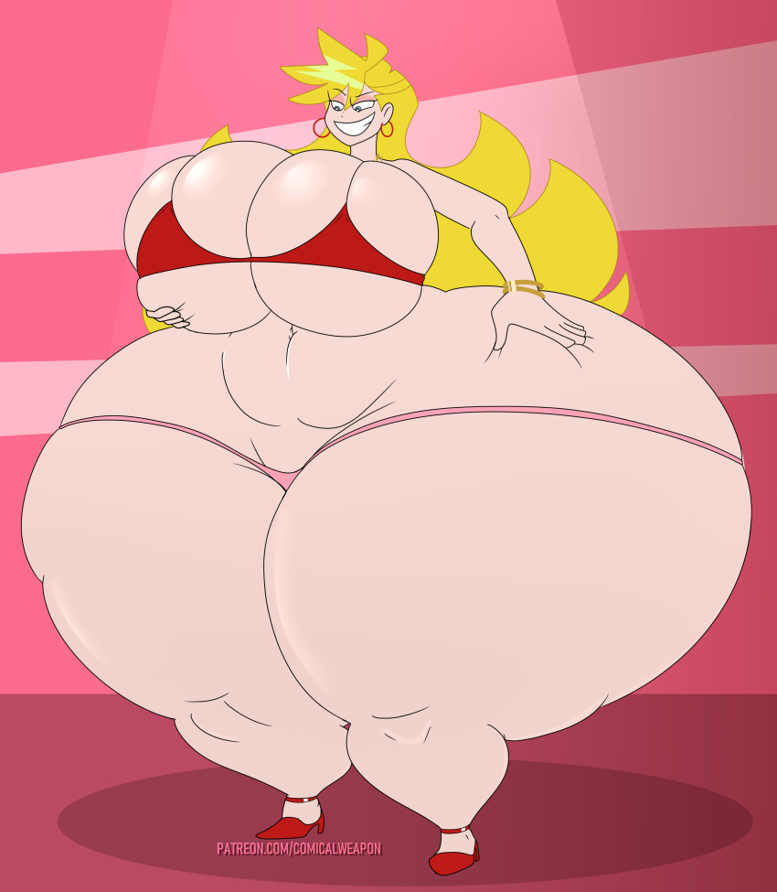 1girls ass ass_bigger_than_head big_ass big_butt bikini bikini_top blonde_hair breasts comical_weapon dat_ass female female_focus female_only hyper hyper_ass hyper_breasts hyper_thighs legs long_hair massive_ass panty_&_stocking_with_garterbelt panty_anarchy red ssbbw thick_legs thick_thighs thighs