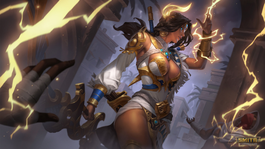 1girls absurd_res babylonian_mythology big_breasts breasts dress female female_focus glowing_eyes goddess hi-rez_studios highres ishtar_(smite) middle_eastern_mythology mythology official_art sfw smite solo solo_focus thighs