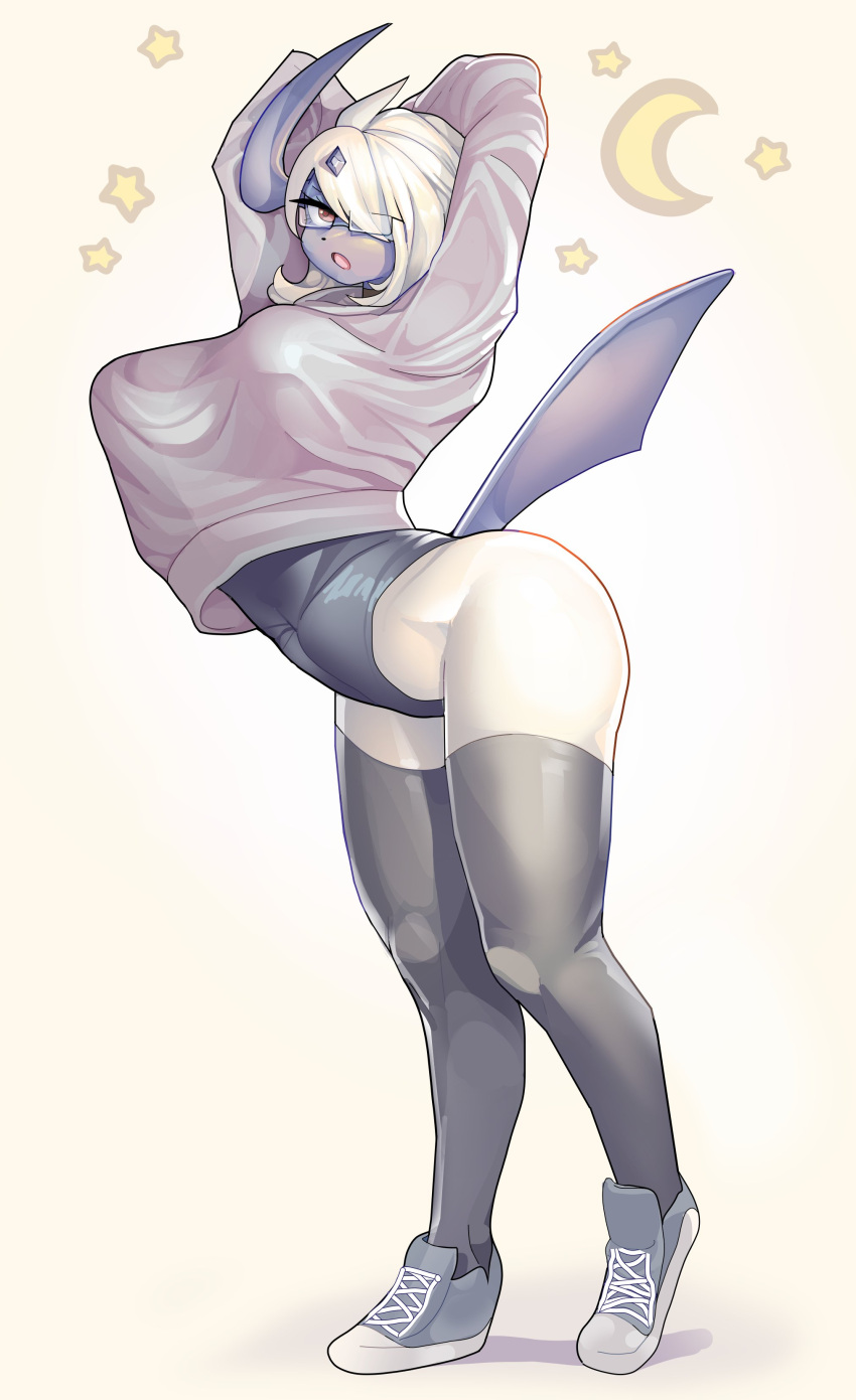 1girls 2022 2d 2d_(artwork) absol amber_eyes anthro anthrofied armpits batnaps big_breasts big_thighs black_socks breasts busty clothed curvaceous curves curvy curvy_body curvy_female curvy_figure curvy_hips female female_focus female_only furry furry_only furry_tail glasses hair_over_one_eye hi_res highres hips horn hourglass_figure large_breasts leotard looking_at_viewer moon open_mouth pokémon_(species) pokemon pokemon_(species) short_hair sneakers socks solo solo_female solo_focus stars sweater tail thick_thighs thigh_socks thighhighs thighs voluptuous white_hair wide_hips