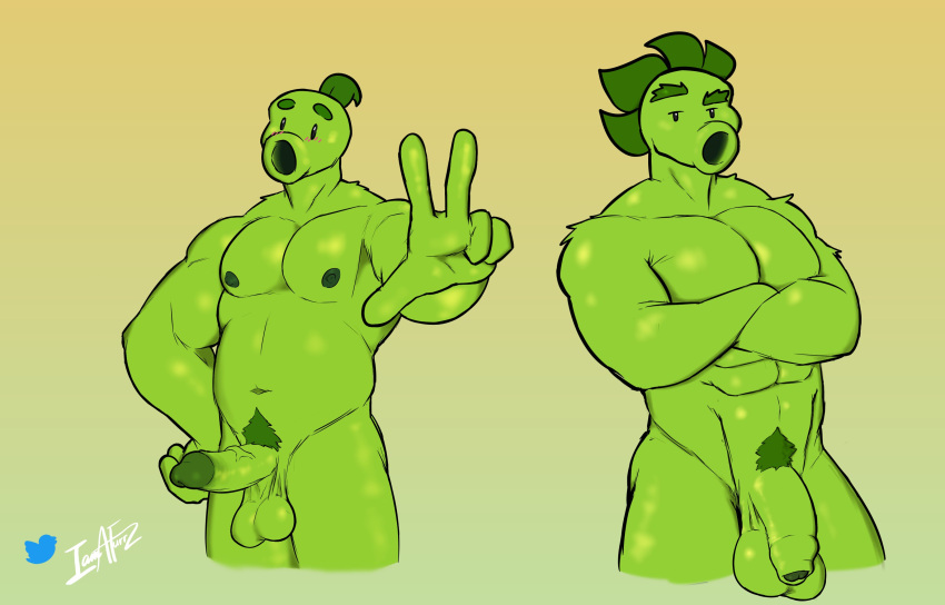 abs anthro anthrofied balls ballsack bara bottomless bottomless_male completely_nude completely_nude_male erect_nipples erection furrz gay humanoid humanoid_genitalia humanoid_penis male male_only muscular muscular_anthro muscular_male nipples nude nude_male peashooter_(pvz) pecs pectorals penis penis_out plant plantie plants_vs_zombies repeater_(pvz) veiny veiny_penis video_games