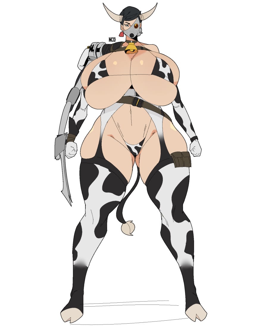 1girls adriana_imai alternate_breast_size alternate_version_available augmentation behemaid big_breasts bikini bikini_top black_hair breast_focus breasts breasts_bigger_than_head breasts_together bulging_breasts bursting_breasts bust cleavage cow_print cow_tail cowbell cybernetics dark_hair dbd dead_by_daylight ear_piercings earrings enormous_breasts female female_only full_cleavage gas_mask horns huge_breasts huge_cleavage mask masked_female massive_breasts mature_female overflowing_breasts piercing ring_light shiny_breasts shiny_skin short_hair solo solo_female strap the_skull_merchant top_heavy_breasts white_background yeehawt0wn