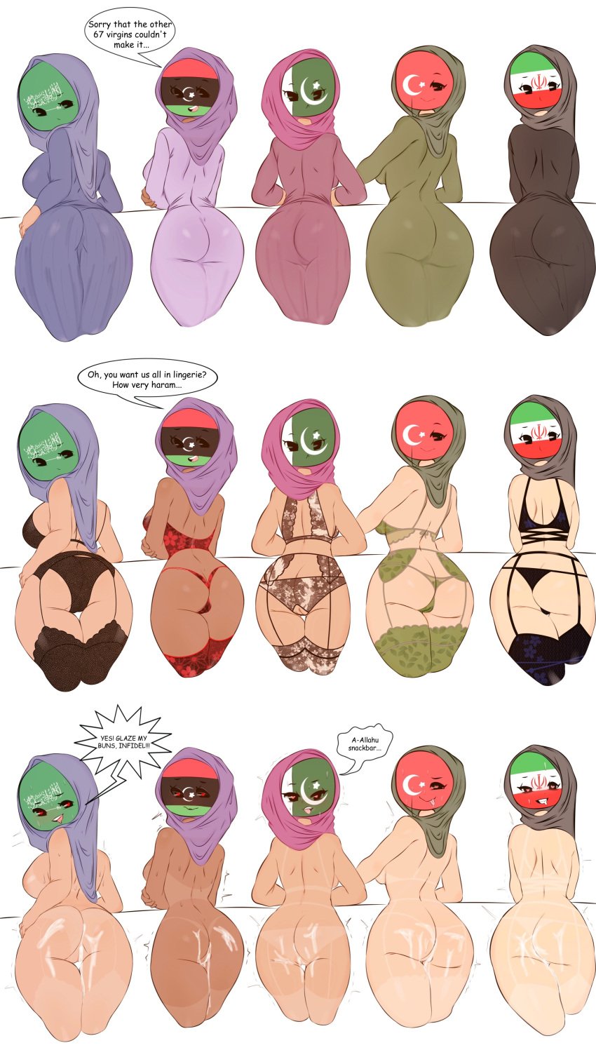 5girls countryhumans countryhumans_edit countryhumans_girl cum english_text female heart-shaped_pupils iran_(countryhumans) libya_(countryhumans) lingerie multiple_girls pakistan_(countryhumans) saudi_arabia_(countryhumans) tagme text turkey_(countryhumans)