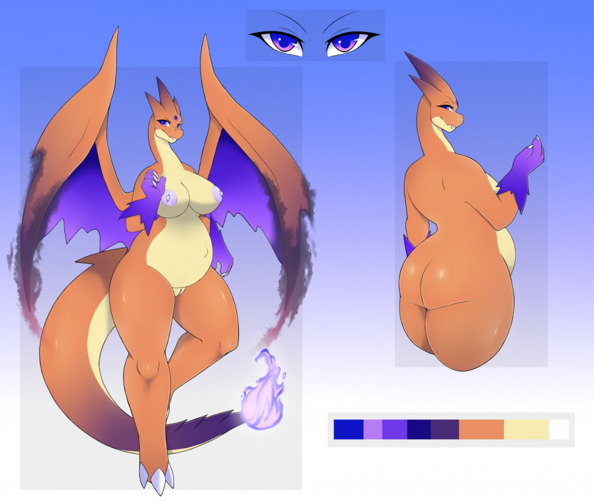 2d anthro blue_background charizard female female_focus female_only female_pokemon fusion gengar hybrid mega_charizard mega_charizard_y mega_evolution mega_gengar nazaki-cain nintendo nude pokémon_(species) pokemon pokemon_(species)