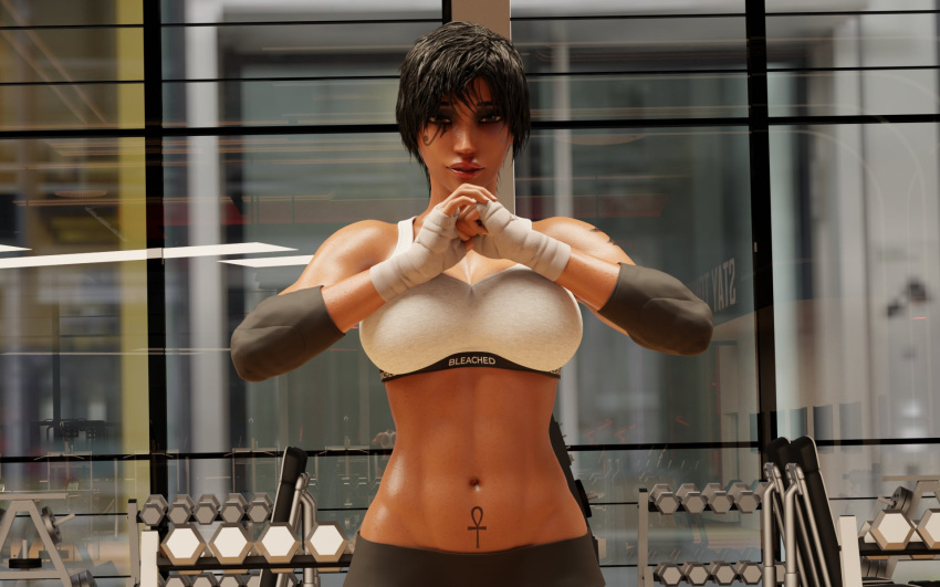 1girls 3d abs athletic_female bleached bleached_clothing dark-skinned_female dark_skin female female_only lostmydog overwatch pharah posing raceplay short_hair solo solo_female toned_female