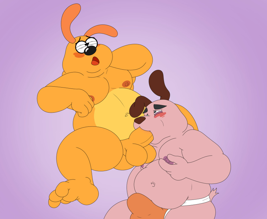 2boys anthro balls beagle belly blush bulge canid canine canis cartoon_network clothing courage_the_cowardly_dog courage_the_cowardly_dog_(character) domestic_dog duo erection fellatio fetch!_with_ruff_ruffman gay genitals hair hi_res high_resolution highres hunting_dog jockstrap male male/male mammal moobs nipples nude oral overweight overweight_male pbs pbs_kids_(copyright) penile penis pink_body pink_hair pondart_studios ruff_ruffman scent_hound sex simple_background underwear