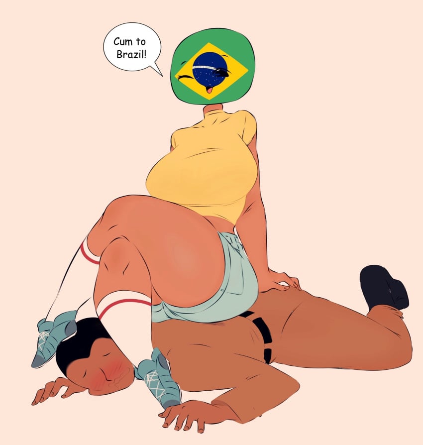 ç 1boy 1girls brazil_(countryhumans) clothing countryhumans countryhumans_edit countryhumans_girl dark-skinned_female dark-skinned_male english_text latina latino portuguese repost text thighs