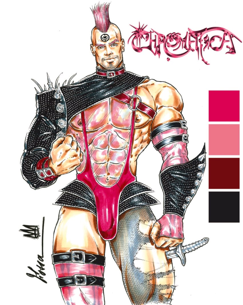 banana_hammock big_bulge bulge chromatica color_palette huge_bulge looking_at_viewer male male_only mohawk_(hairstyle) muscles muscular muscular_male posing rodrigolandave8 sketch