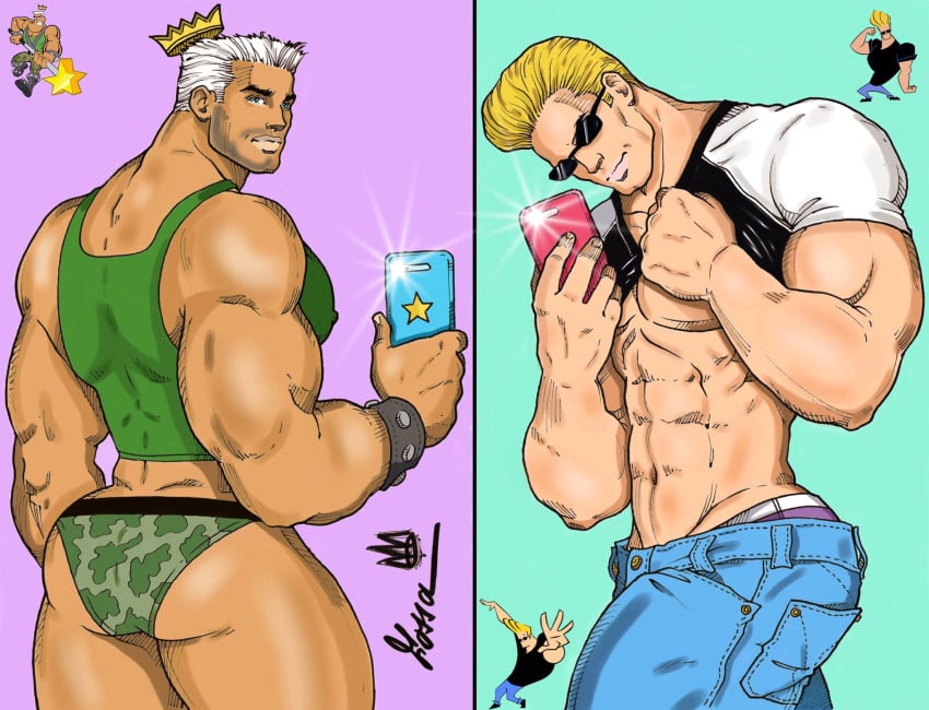 abs ass back_muscles butt cartoon_network cellulite johnny_bravo johnny_bravo_(series) jorgen_von_strangle looking_at_viewer looking_back male male_focus male_only muscles muscular muscular_male nickelodeon pecs rodrigolandave8 selfie straight_hair sunglasses teasing the_fairly_oddparents thick_thighs