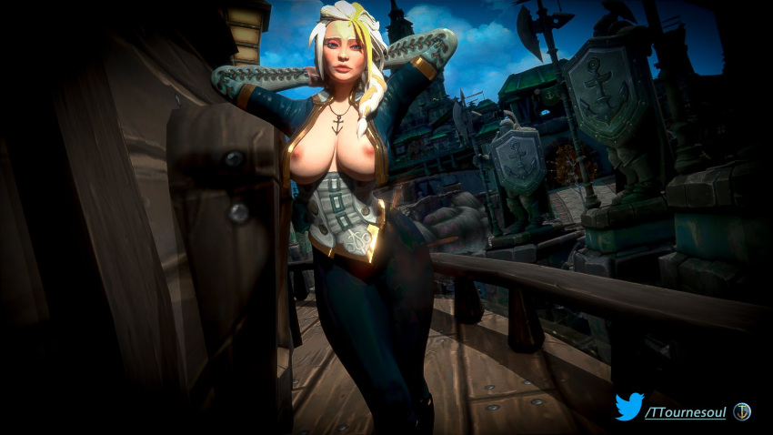 1girls 3d big_breasts blizzard_entertainment blonde_hair blue_eyes human human_(world_of_warcraft) jaina_proudmoore light-skinned_female light_skin original_character solo thick_thighs ttournesoul warcraft white_hair world_of_warcraft