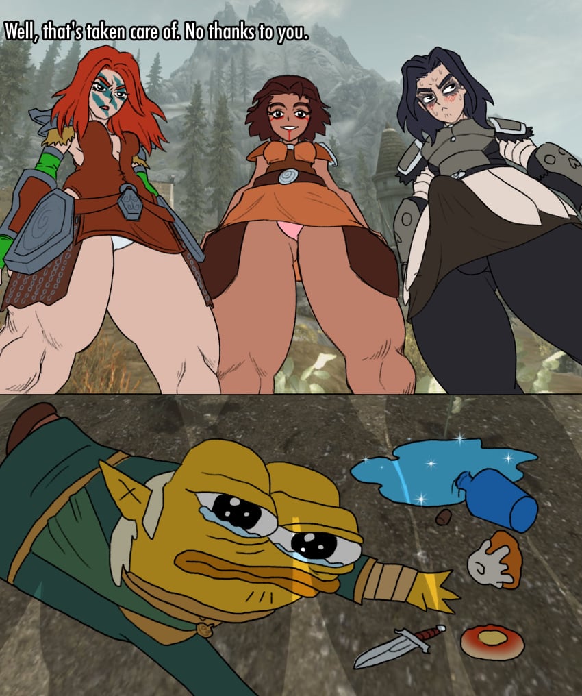 aela_the_huntress breasts face_paint farkas female femboy looking_at_viewer meme pepe_the_frog ratopombo ria_(skyrim) skyrim tagme the_elder_scrolls yaoi