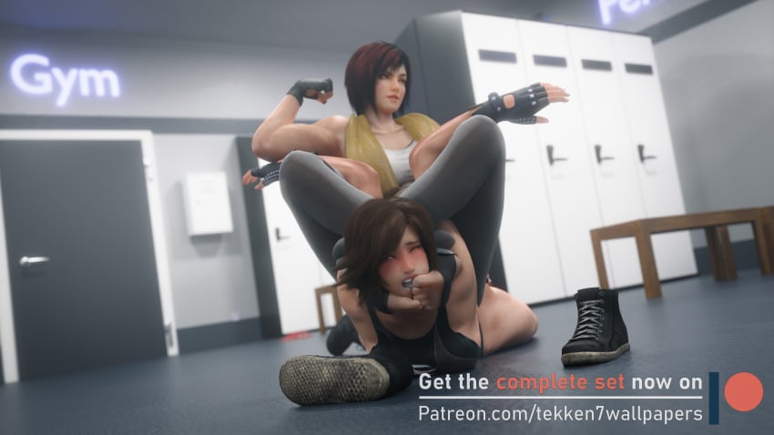 2girls 3d bandai_namco brown_hair catfight crossover dead_or_alive dyed_hair feet female female_only fingerless_gloves flexing flexing_bicep foot_focus foot_on_head footwear footwear_removed gloves hand_on_another's_ass hand_on_ass kazama_asuka koei_tecmo locker locker_room mila_(doa) multiple_girls nail_polish pinned_down red_hair restrained shoes shoes_removed sitting sitting_on_person smell smelling smelling_feet submission submission_hold tekken tekken7wallpapers toes towel wrestling wrestling_outfit