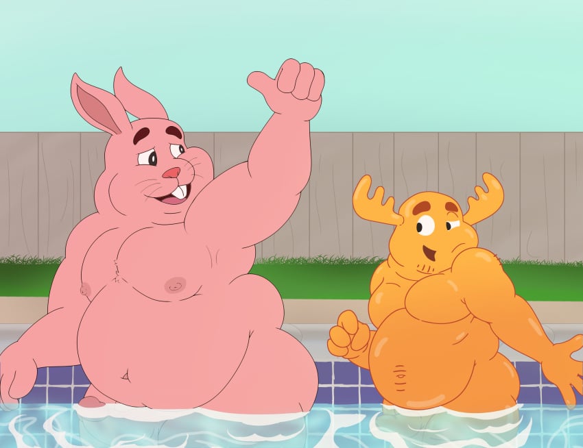 absurd_res anthro ass belly cartoon_network duo erection hi_res lagomorph leporid male male/male mammal moobs nipples nude overweight overweight_male patrick_fitzgerald pink_body pondart_studios rabbit richard_watterson the_amazing_world_of_gumball