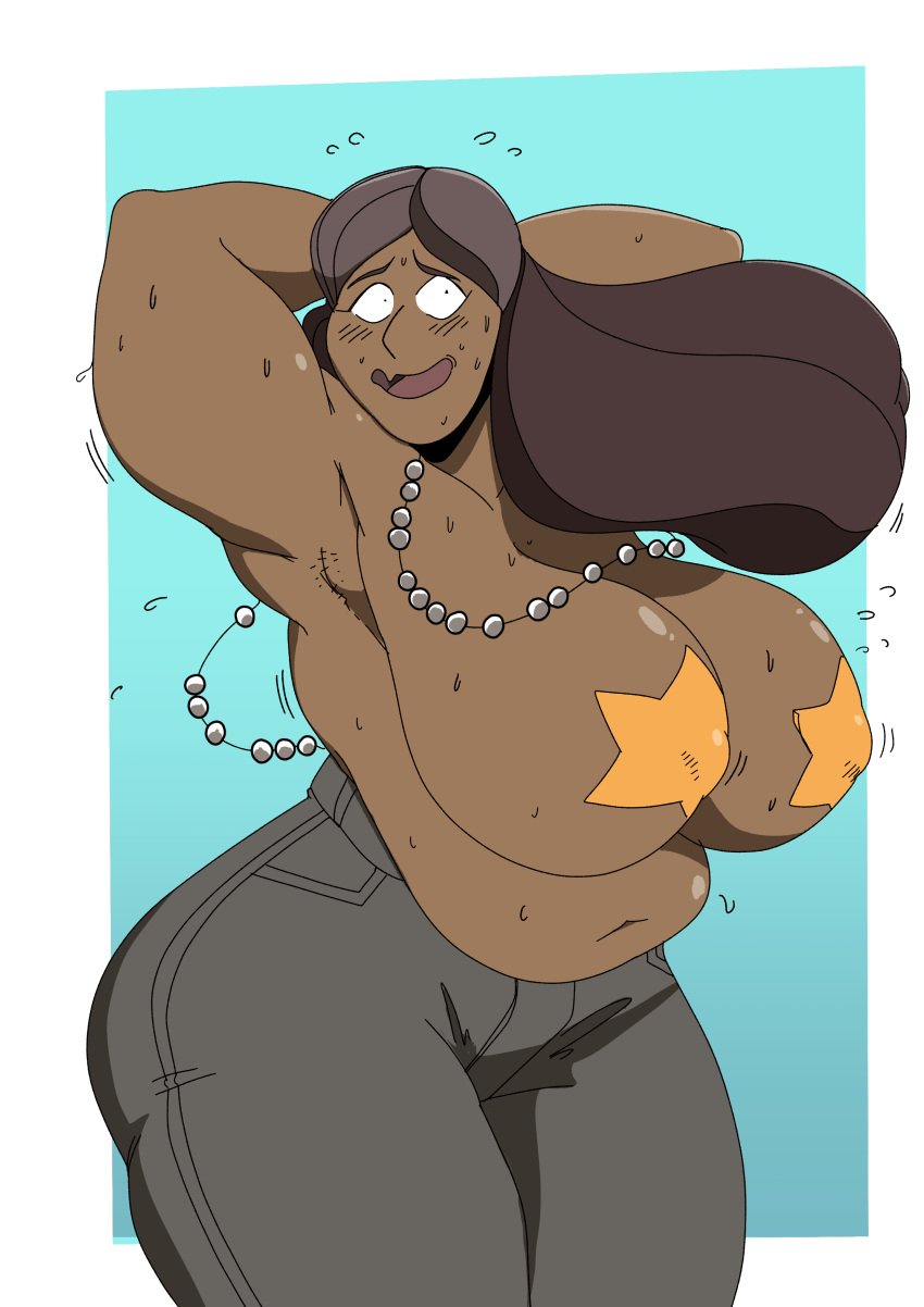 1girls 2021 absurd_res absurdres armpit_hair armpit_stubble armpits arms_behind_head bbw belly big_breasts breast_focus breast_shake breasts brown_hair chubby dance dancing dark-skinned_female dark_skin digital_media_(artwork) female female_only front_view gray_hair grey_hair hands_behind_head hi_res high_resolution highres indian indian_female inks-kinks jeans large_breasts looking_at_viewer mature_female milf mombod muffin_top muscular_arms navel necklace nervous nipple_bulge not_furry_focus open_mouth pants pasties plump png priyanka_maheswaran shaking_breasts shirtless solo solo_female solo_focus steven_universe sweat sweaty_body wide_hips