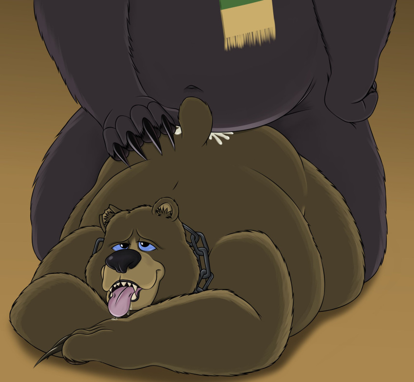 2023 anthro baby_bear baby_bear_(puss_in_boots) bear belly big_belly brown_body collar duo father father_and_child father_and_son fathyhell hi_res incest male male/male male_only mammal overweight overweight_male papa_bear papa_bear_(puss_in_boots) parent parent_and_child puss_in_boots_(dreamworks) puss_in_boots_the_last_wish sex son tongue tongue_out yaoi