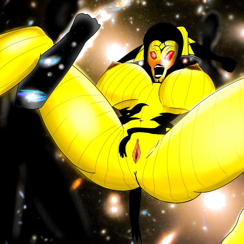 1girls ass big_breasts bound cosmic_background cosmic_skin depthdoors infinity_(marvel) marvel marvel_comics red_eyes striped_body thick_thighs yellow_skin