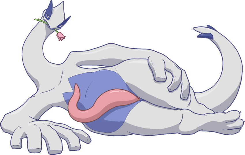 akins alpha_channel anthro bedroom_eyes blue_body blue_skin cel_shading erection flower flower_in_mouth generation_2_pokemon genitals hand_on_leg legendary_pokemon long_neck long_penis looking_at_viewer lugia lying male narrowed_eyes nintendo on_side penis pink_penis plant pokemon pokemon_(species) presenting presenting_penis rose_(flower) rose_in_mouth seductive semi-anthro shaded simple_background solo spiked_tail spikes spikes_(anatomy) tapering_penis transparent_background white_body white_skin wide_hips