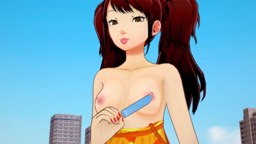 1girls 3d 3d_(artwork) atlus breasts confident effineffer exhibitionism exposed female female_focus female_only female_pervert flashing kujikawa_rise looking_at_viewer nipples outdoors outside pale_skin persona persona_4 popsicle popsicle_on_nipple public public_exposure public_indecency public_nudity schoolgirl seductive_smile showing_off streaking