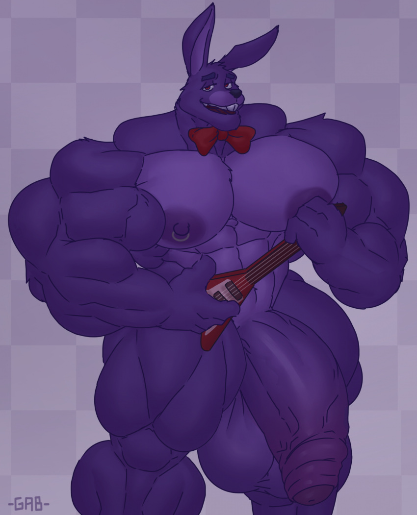 2023 4_fingers abs anthro areola biceps big_penis biped bonnie_(fnaf) digital_media_(artwork) fingers five_nights_at_freddy&#039;s flaccid foreskin gab_art genitals guitar hi_res huge_cock hyper hyper_genitalia hyper_penis lagomorph leporid looking_at_viewer male male_only mammal musical_instrument narrowed_eyes nipples nude pecs penis plucked_string_instrument quads rabbit scottgames simple_background smile solo string_instrument thick_thighs triceps vein veiny_penis wide_hips