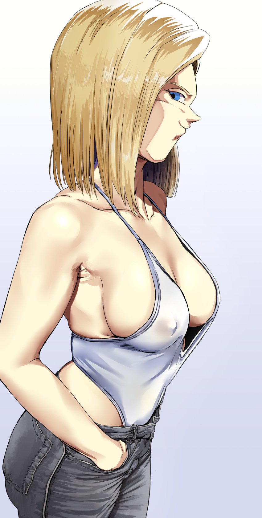 android_18 big_breasts dragon_ball female head-cha-la tanktop