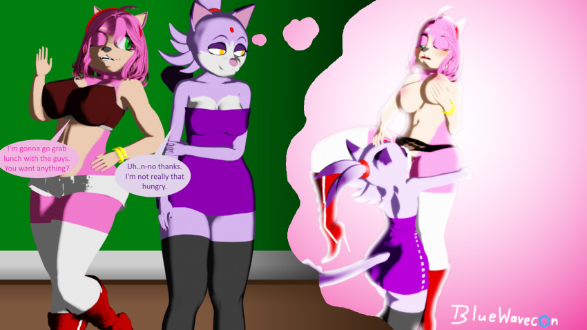 3d amy_rose anthro big_breasts blaze_the_cat blender blender_(software) bluewavecon blush breast_grab breasts clothed clothing cunnilingus digital_media_(artwork) domestic_cat duo english_text eulipotyphlan felid feline felis female female/female footwear fur genitals green_eyes hand_on_breast hedgehog hi_res high_heels legwear mammal mature_female naked nipples nude oral pink_body purple_body purple_fur pussy sega sex sonic_(series) sonic_the_hedgehog_(series) text thick_thighs thigh_highs vaginal_penetration widescreen yuri