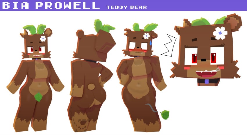 1girls 3d 3d_(artwork) adorable anthro bia_prowell_(slipperyt) blush character_sheet cute embarrassed female furry hair_bun horny_female humanoid leaf_censor living_plushie minecraft outside plushie slipperyt stuffed_animal tagme tail teddy_bear wide_hips